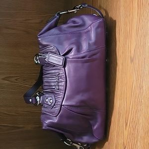 Coach Ashley Satchel, Plum leather, Silvertone hardware, ruched leather on top
